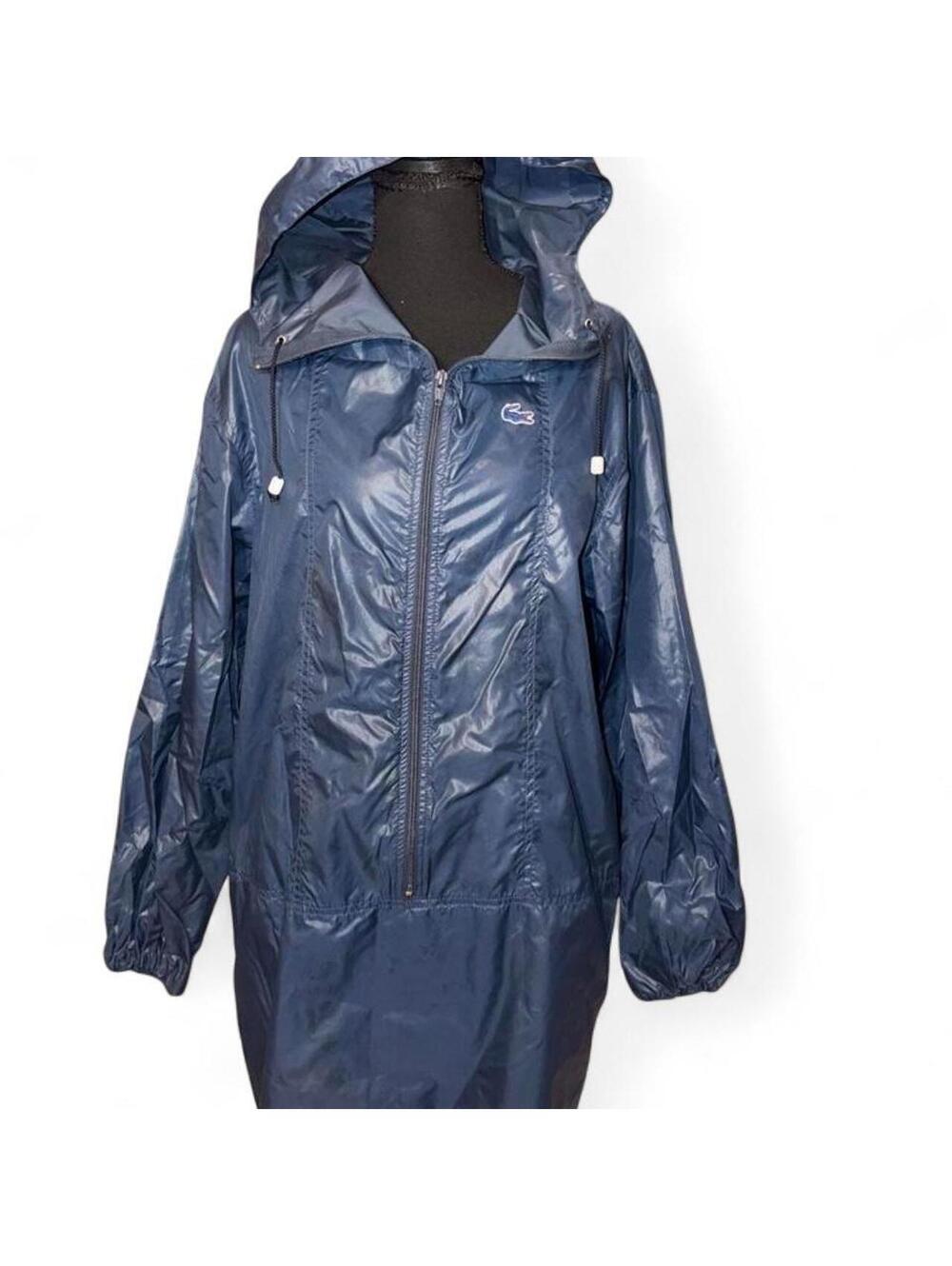 Vintage 80s Izod Lacoste For Her Navy Blue Nylon Hooded Rain Jacket Parka size M